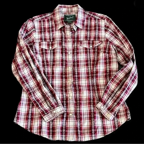 Woolrich Women’s Western RED Plaid Long Sleeve PEARL Snap Buttons Medium - Picture 2 of 16